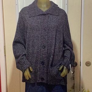Karen Scott Cozy Gray Knit Cardigan